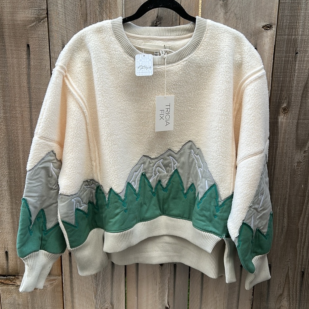 Tricia Fix Free People Cozy Camden Mountain Scene Sweatshirt size XS - Picture 5 of 8